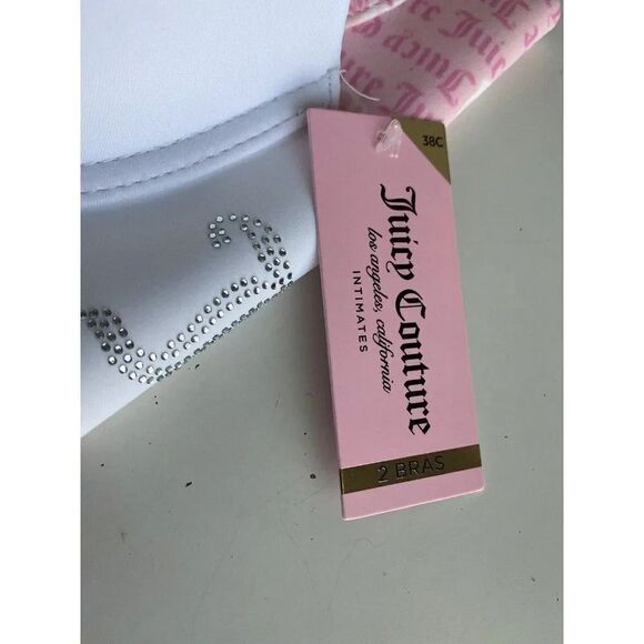 2 Pack Juicy Couture Bra Sz 38C SEXY Push Up JC5301 Bling White Pink Logo NEW - Picture 2 of 7
